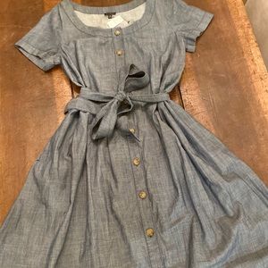 Talbots Chambray Denim Fit & Flare Midi Dress NEW